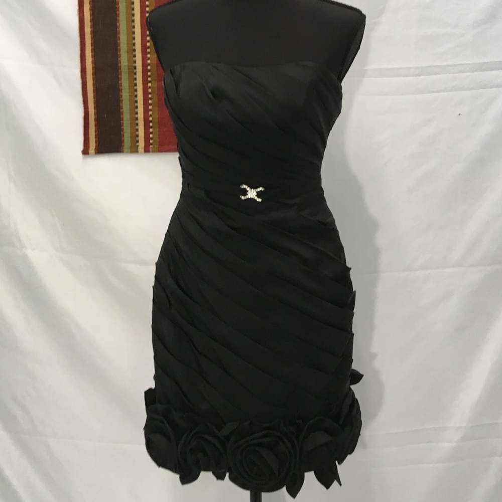 Black strapless with flowers on the hem